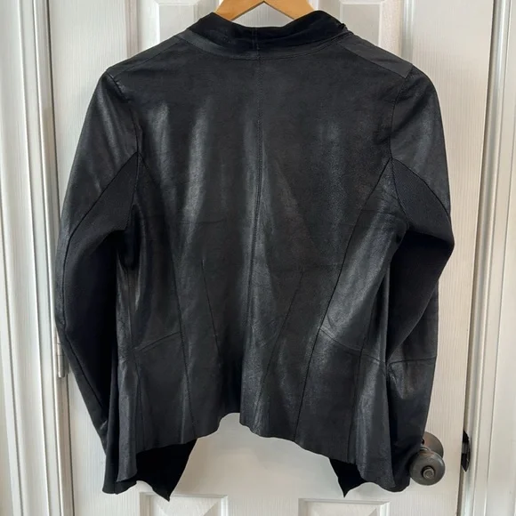 Warehouse Genuine leather jacket raw edge unlined Open front Sz 4/UK 8 - Picture 5 of 10